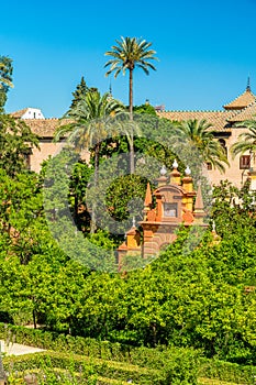 The idyllic garden in the Royal Alcazars of Seville, Andalusia, Spain.