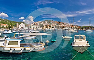 Idyllic Hvar harbor waterfrontview