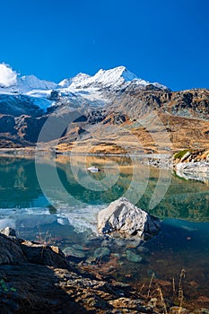 Idyllic image of an alpine lake in the Swiss Alps