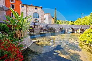 Idyllic Italian village of Borghetto on Mincio river view