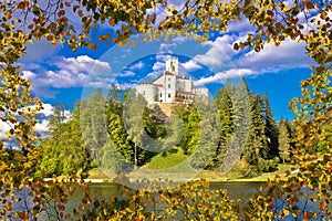Idyllic lake hill castle of Trakoscan in Zagorje region