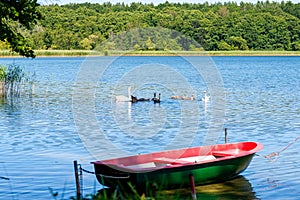 Idyllic lake with rowing boat