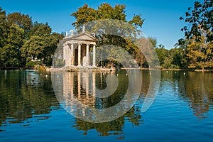 Idyllic lake of Villa Borghese, Pincian Hill, Rome, Lazio