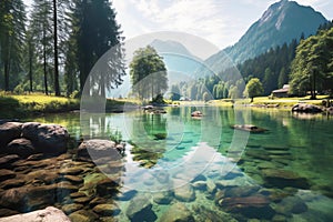 Idyllic landscape of alpine lake in summer, Switzerland