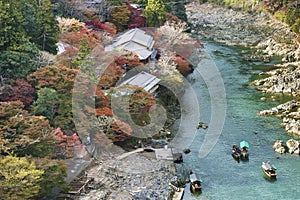 idyllic landscape of Arashiyama, Kyoto, Japan in autumn season