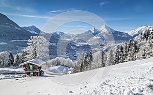 Idyllic landscape in the Bavarian Alps in winter, Berchtesgaden, Germany