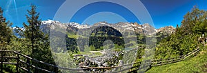 Idyllic landscape of Engelberg village at sunrise, Obwalden, Swiss Alps