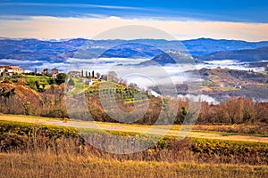 Idyllic landscape of inland Istria in fog view