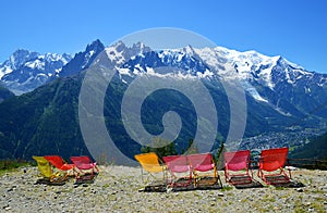 Idyllic landscape with Mont Blanc mountain range in sunny day. France.