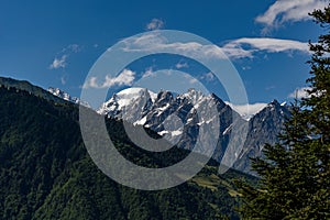 Idyllic landscape of a picturesque mountain range in Hatsvali, Georgia