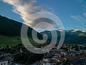 Idyllic landscape of a picturesque mountain range in Hatsvali, Georgia