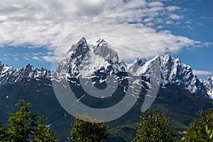 Idyllic landscape of a picturesque mountain range in Hatsvali, Georgia