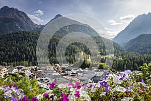 Idyllic landscape of Scuol village, Engadine, Swiss Alps, Switzerland