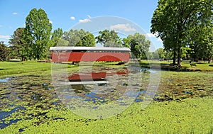 Idyllic Landscape with Staats Mill Covered Bridge