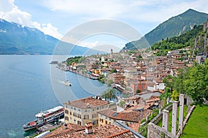 Idyllic mediterranean tourist resort Limone sul Garda, lake Gardasee italy