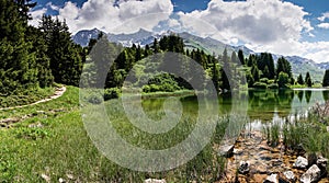 Idyllic mountain lake landscape in the Swiss Alps