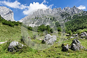 Idyllic mountain landscape in the austrian alps. Wilder Kaiser, Tyrol