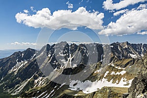 Idyllic mountain landscape. Beautiful spring clouds over a mountain ridge.