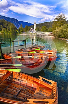 Idyllic nature scenery - Wonderful lake Bohinj in Slovenia, Triglav National Park
