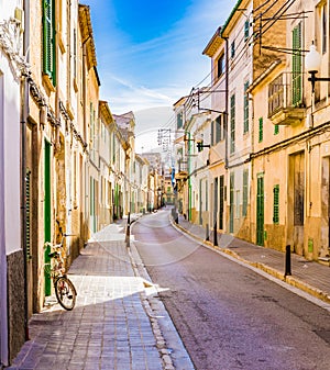 Idyllic old street in Felanitx, spanish mediterranean town on Majorca
