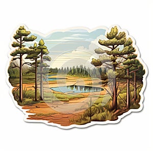 Idyllic Pine Forest Sticker: Michigan-shaped Die-cut With Bold Lithographic Style