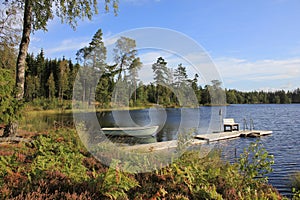 Idyllic place near Backefors, Sweden. Small lake surrounded by forest