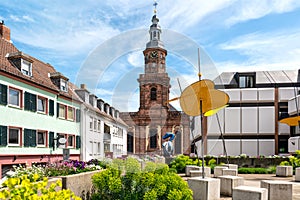 Idyllic place to rest at the Schlossplatz in Worms. In background the Dreifaltigkeitskirche church