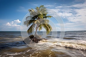 Idyllic Retreat A Single Palm Tree Gracing a Secluded Tropical Island Coastline