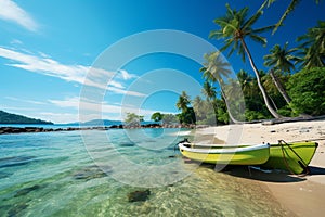 Idyllic retreat Tropical beach, palm tree, crystal sea nature\'s paradise on an island