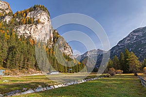 Idyllic road through the Dolomites mountains, Italy