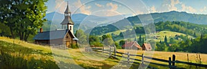 Idyllic Rural Church in Lush Green Slovakian Countryside, A Peaceful Summer Day