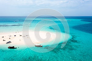 Idyllic sand bank atoll in Zanzibar, Tanzania. Aerial view