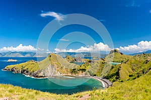 Idyllic seascape from Indonesia with the coastline of Padar Isla