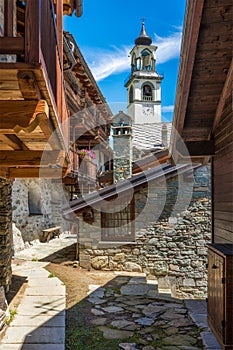 Idyllic sight in the beautiful village of Antagnod in the Ayas Valley, Aosta Valley, Italy. photo