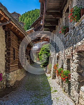 Idyllic sight in the beautiful village of Antagnod in the Ayas Valley, Aosta Valley, Italy. photo