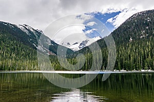 Idyllic spring landscape with mountain joffre laks in british columbia canada