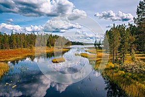 Idyllic summer landscape with clear lake in Finland