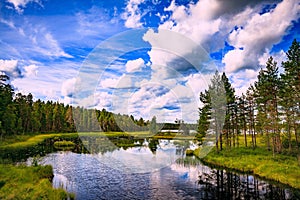 Idyllic summer landscape with clear lake in Finland