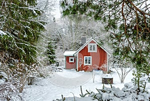 Swedish house in winter scenery