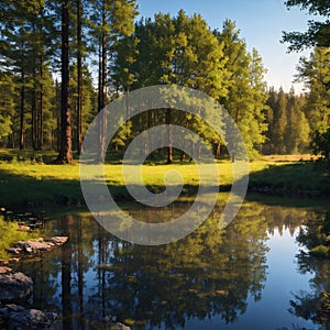 Idyllic Swedish landscape during summer time. Tvallen lake. Sweden. North Europe. made with Generative AI