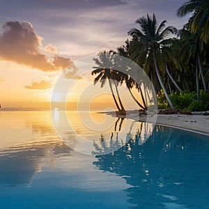 Idyllic tropical coastline at sunset, serene summer vacation scene