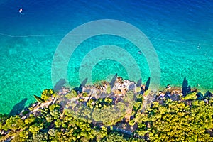 Idyllic turquoise beach aerial view, Malinska on Island of Krk