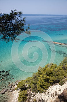 Idyllic view of the beautiful beach of Greece,siviri.Mediterranean Sea. Amazing ocean blue water