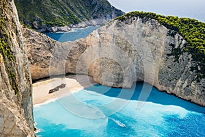 Idyllic view of beautiful Navagio Beach on Zakynthos Island in Greece photo