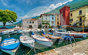 Idyllic view at Cassone di Malcesine, beautiful village on Lake Garda. Veneto, Province of Verona, Italy.