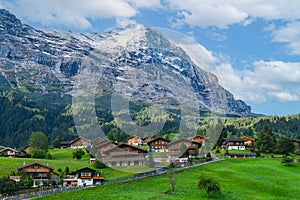 Idyllic view of Grindelwald village at the base of the alps