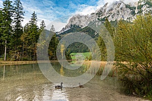 Idyllic view of Hintersee and Alps in Ramsau, Bavaria, Germany