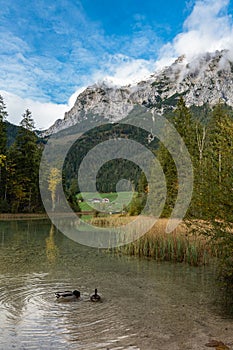 Idyllic view of Hintersee and Alps in Ramsau, Bavaria, Germany