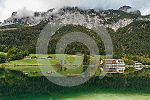 Idyllic view of Hintersee and Alps in Ramsau, Bavaria, Germany