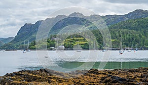 Idyllic view of Plockton, village in the Highlands of Scotland in the county of Ross and Cromarty.